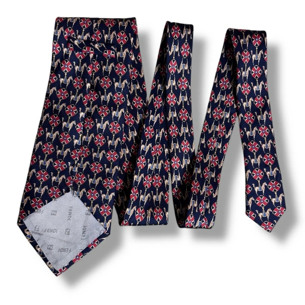 FENDI Whimsical Equestrian Print Silk Tie